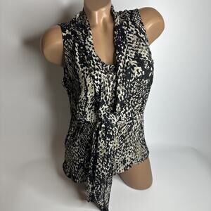 Y2K Python Print Blouse Ann Taylor Sleeveless Top Tie Front Size 6 Career Work